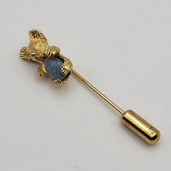Vintage Genuine Australian Blue Opal Koala Gold Tone Hat Lapel Tie Pin Brooch - Picture 6 of 8